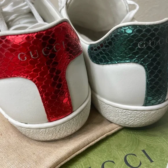 Gucci Ace Embroidered Snake Sneakers Man Italian Size 8 1/2 - Picture 7 of 9